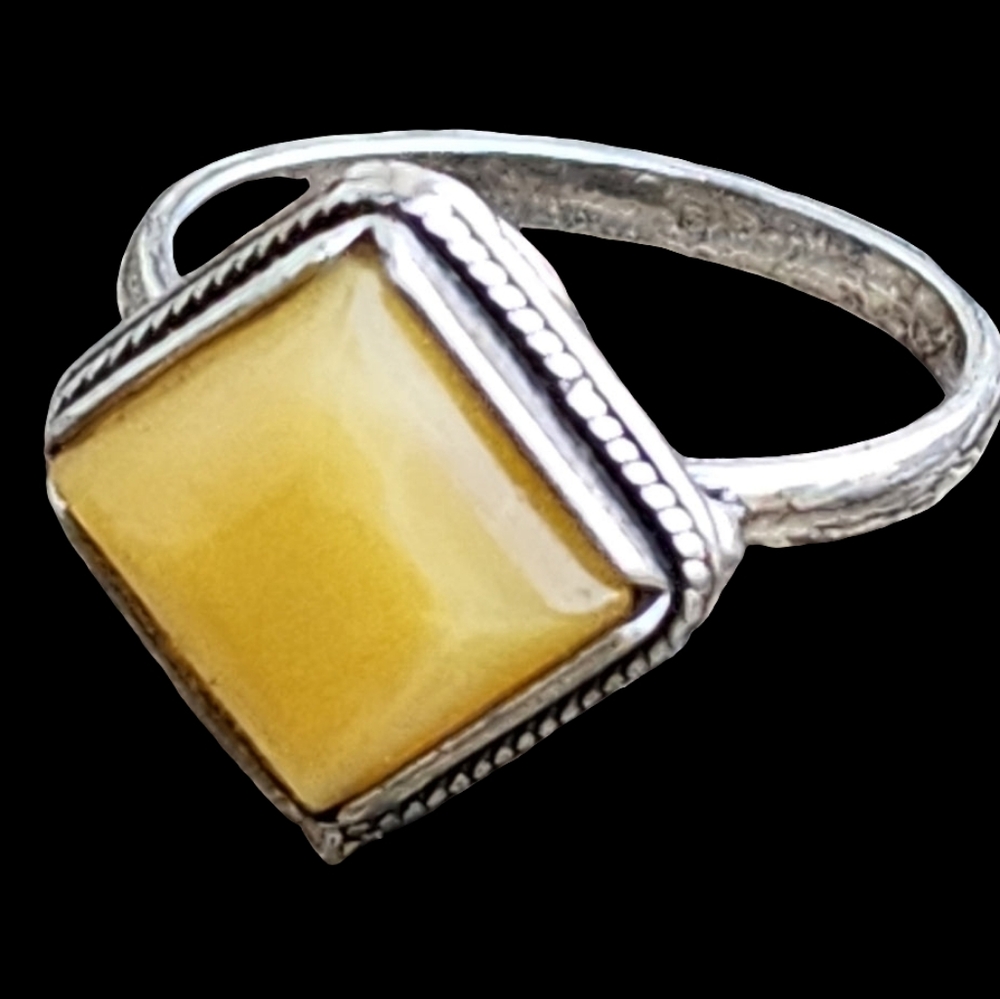 Vintage Sterling Silver Butterscotch Faux Amber Resin ? Statement Ring Sz 8.5